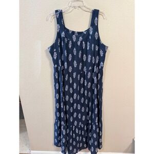 Wonderly Maxi Dress Womens XL Navy Blue Excellent Tiered Cotton Floral Boho